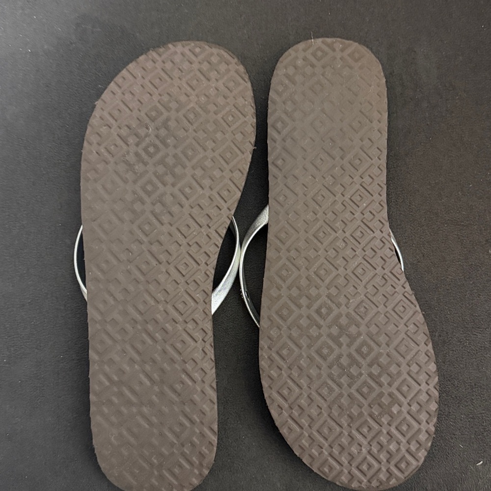TORY BURCH, Silver and Brown Flip Flops - Picture 6 of 6